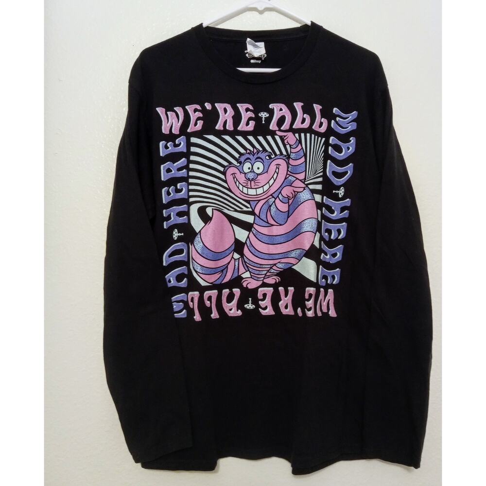 Y2K Disney We’re All Mad Here Cheshire Cat Long Sleeve Graphic T-Shirt SZ L